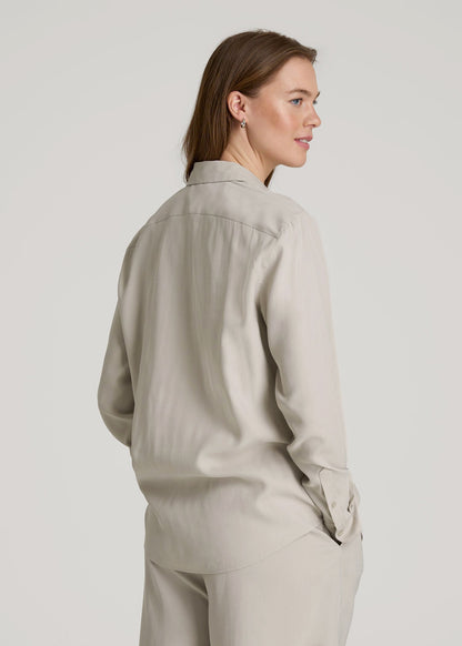 American Tall Women|Men Relaxed Button-Up Single-Pocket Blouse for Tall Women in Stone