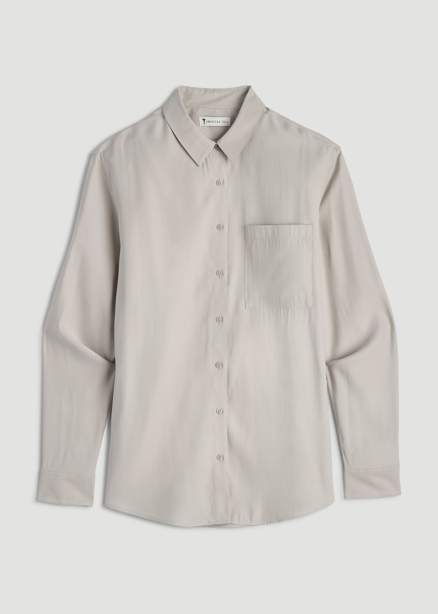 American Tall Women|Men Relaxed Button-Up Single-Pocket Blouse for Tall Women in Stone