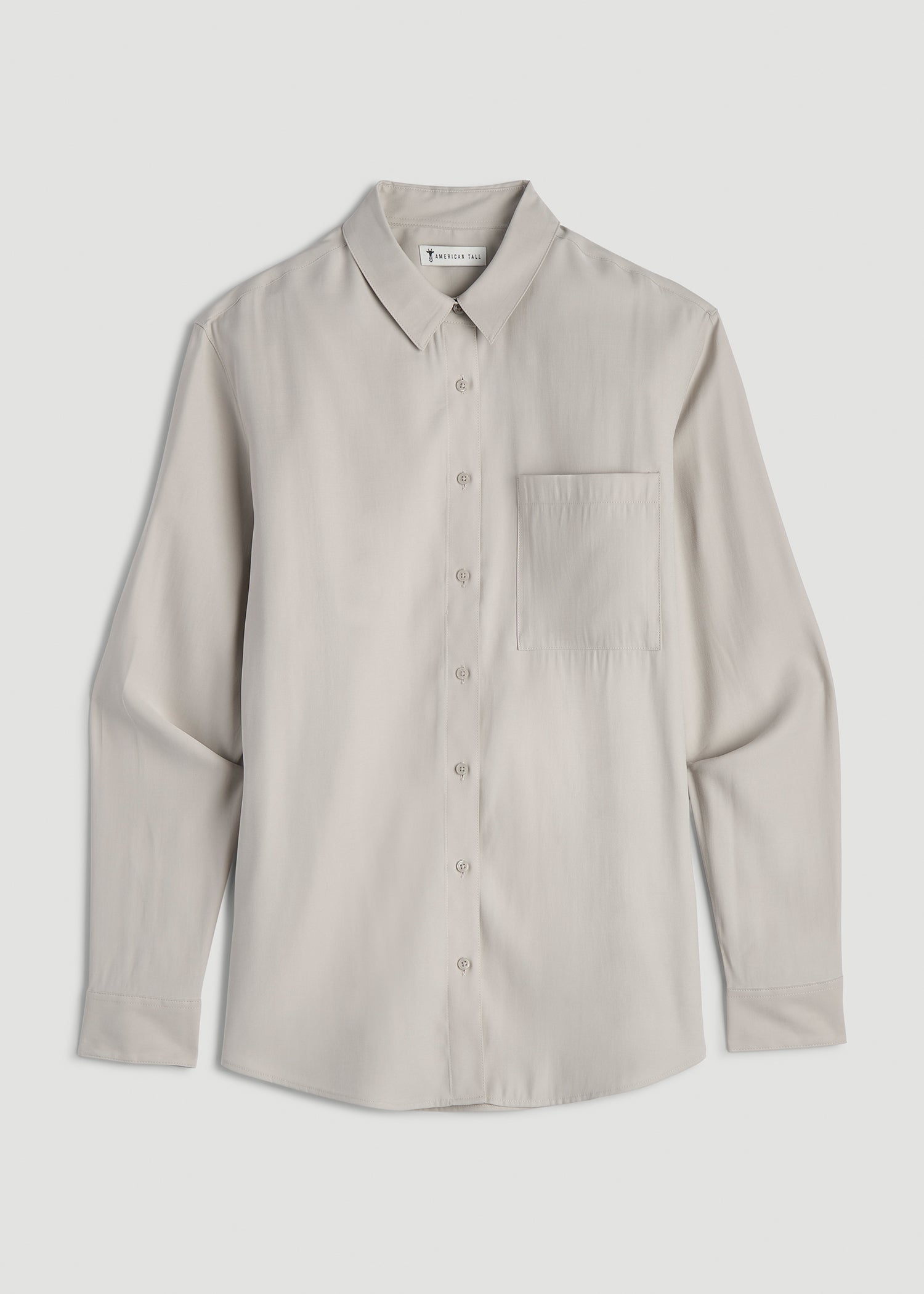 American Tall Women|Men Relaxed Button-Up Single-Pocket Blouse for Tall Women in Stone