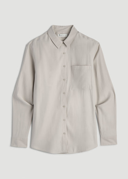 American Tall Women|Men Relaxed Button-Up Single-Pocket Blouse for Tall Women in Stone