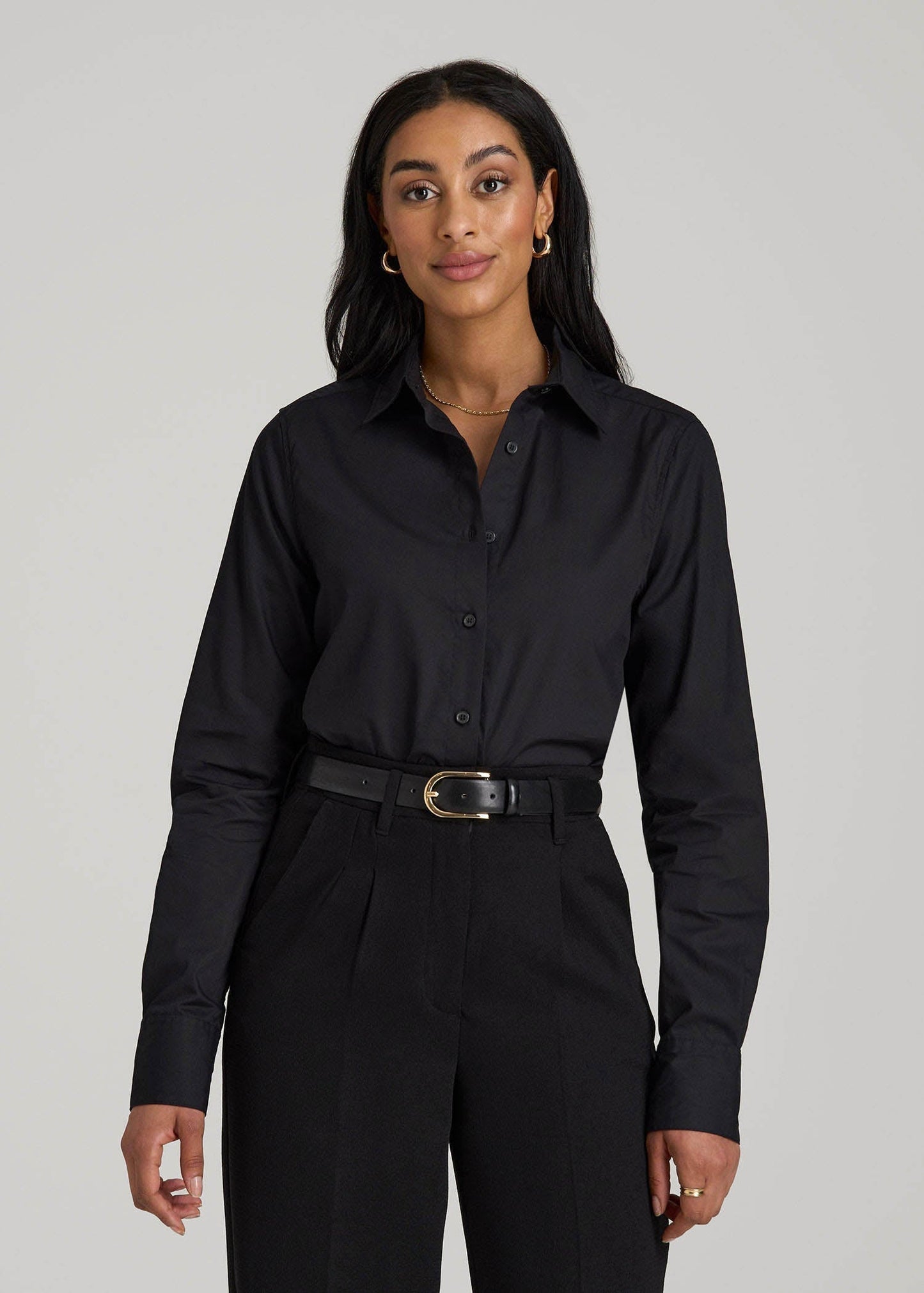 American Tall Women|Men Regular Fit Dress Shirt for Tall Women in Black