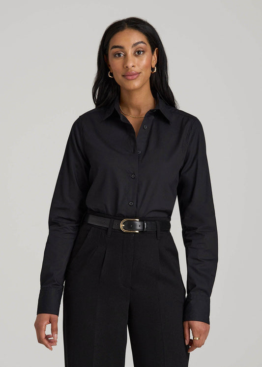 American Tall Women|Men Regular Fit Dress Shirt for Tall Women in Black