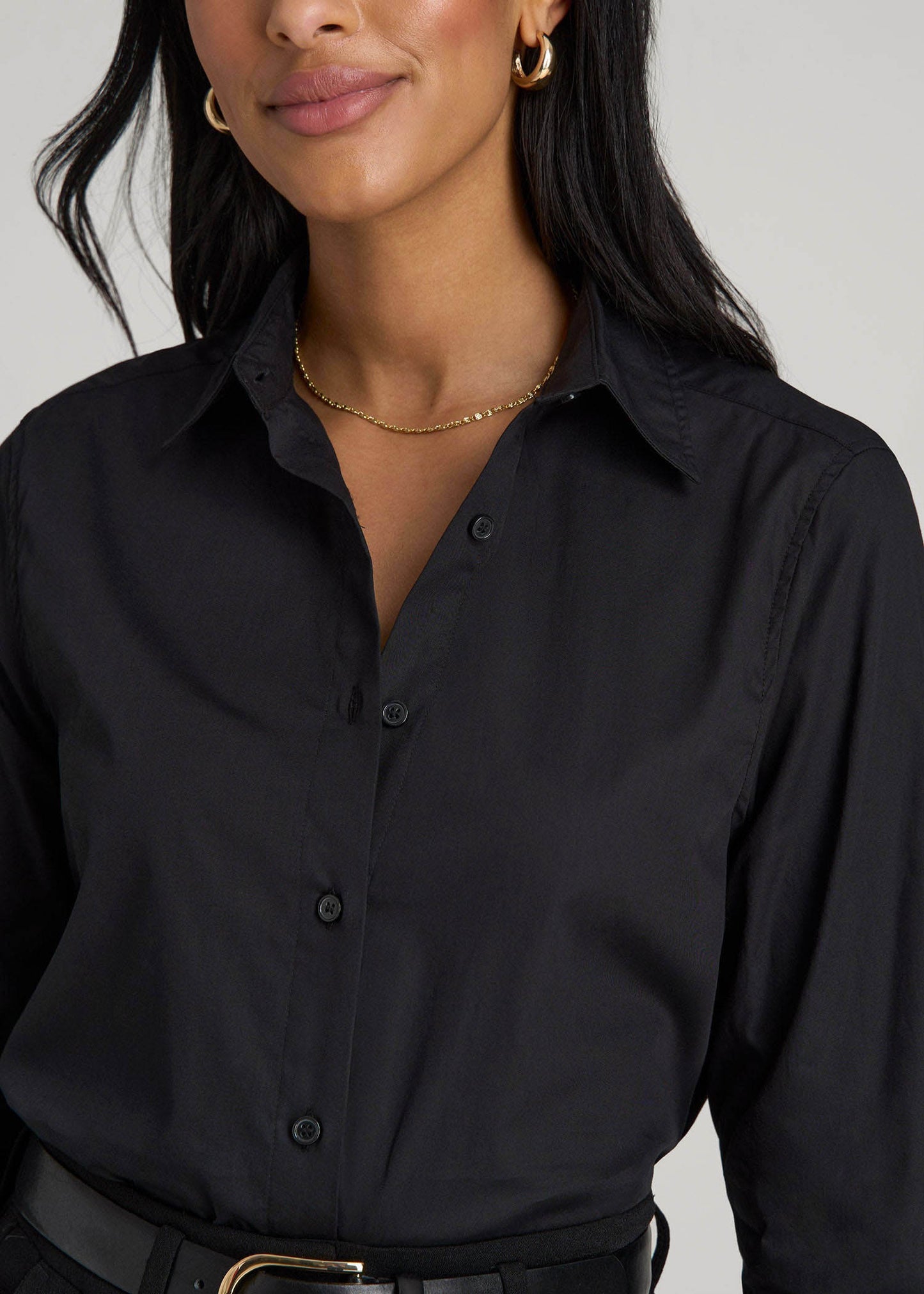American Tall Women|Men Regular Fit Dress Shirt for Tall Women in Black