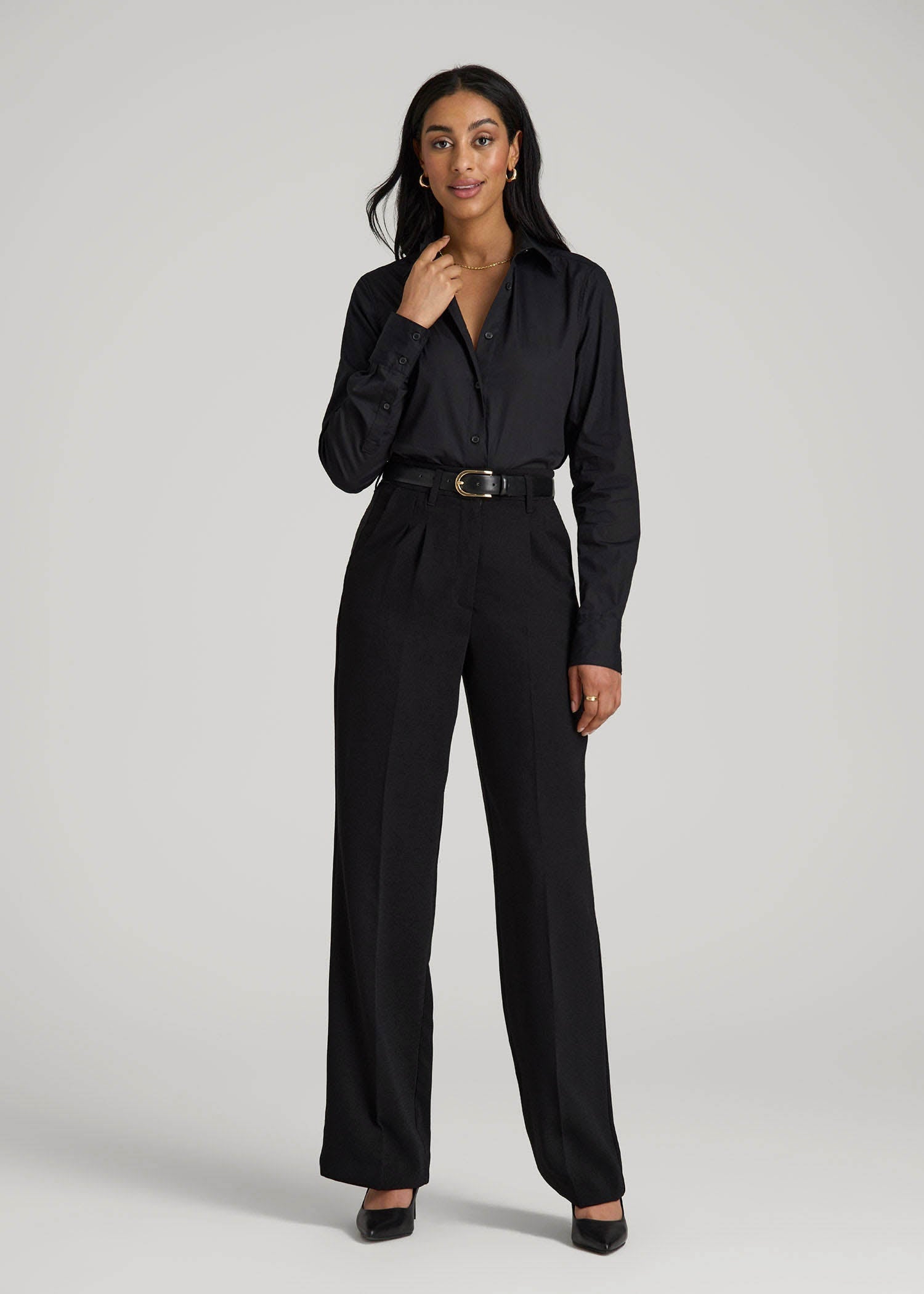 American Tall Women|Men Regular Fit Dress Shirt for Tall Women in Black