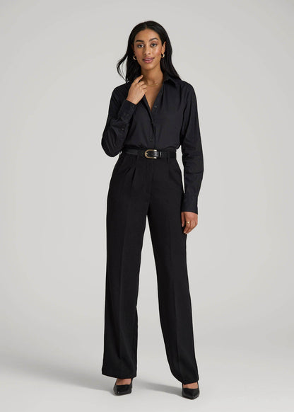 American Tall Women|Men Regular Fit Dress Shirt for Tall Women in Black