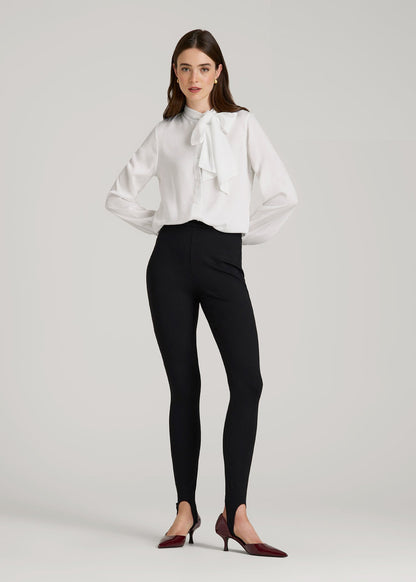 American Tall Women Satin Blouse With Bow for Tall Women in White