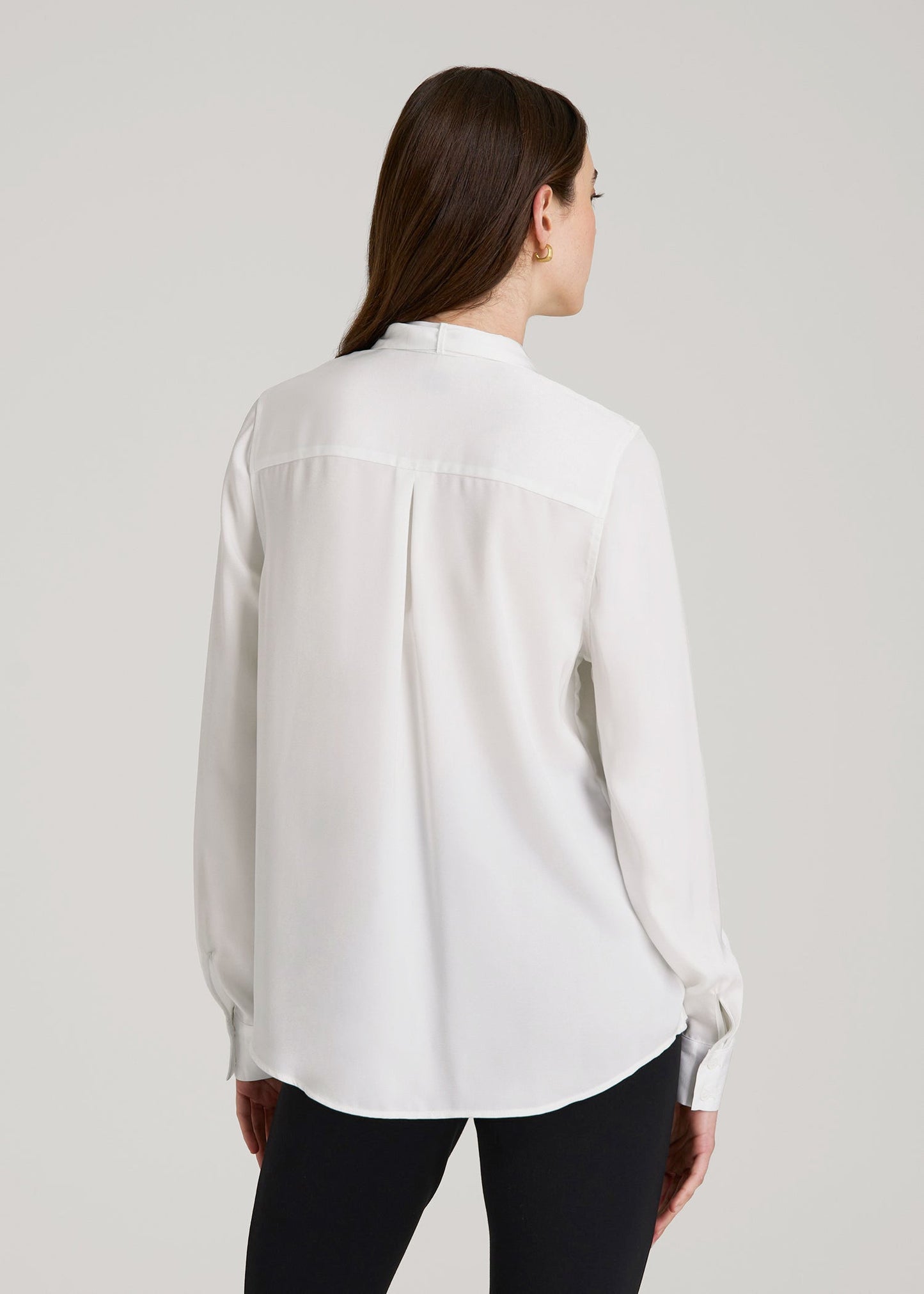 American Tall Women Satin Blouse With Bow for Tall Women in White