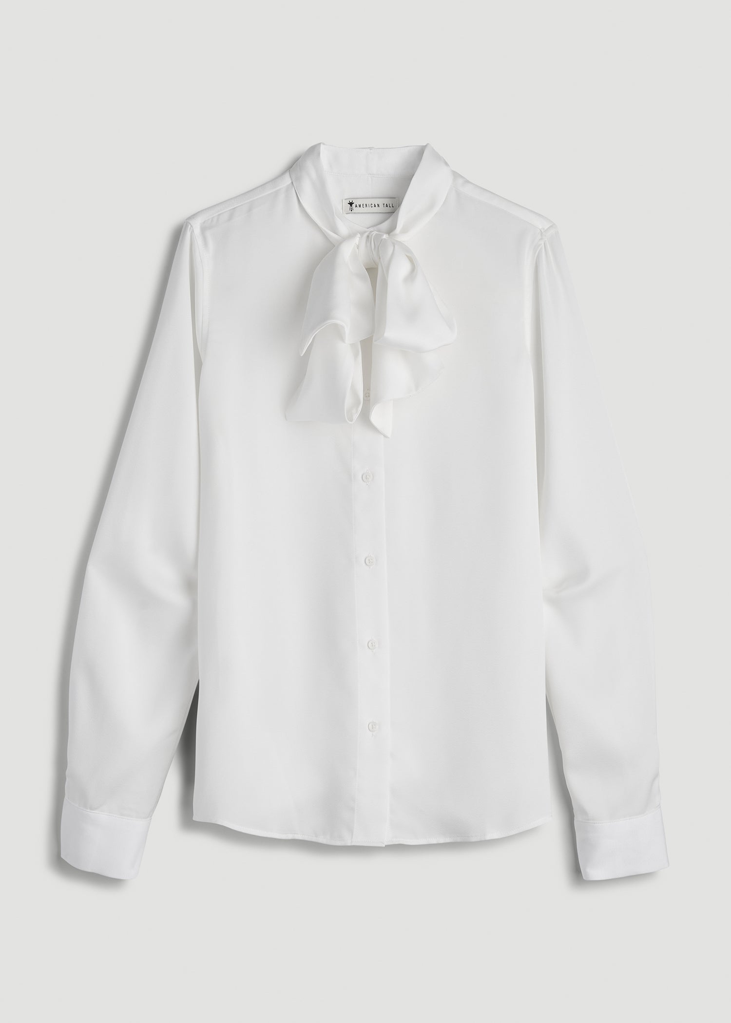 American Tall Women Satin Blouse With Bow for Tall Women in White