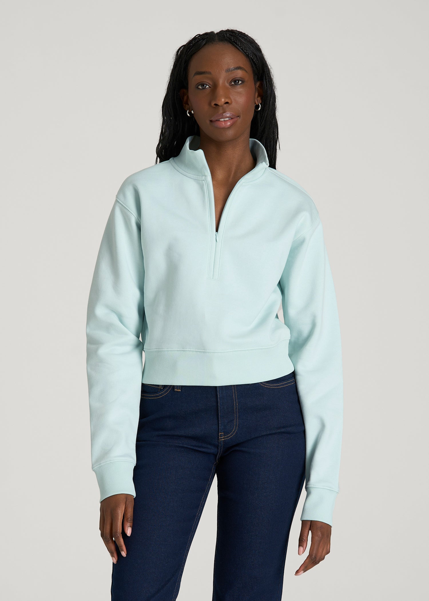 American Tall Women Wearever 2.0 Fleece Half-Zip Cropped Sweatshirt for Tall Women in Opal Blue