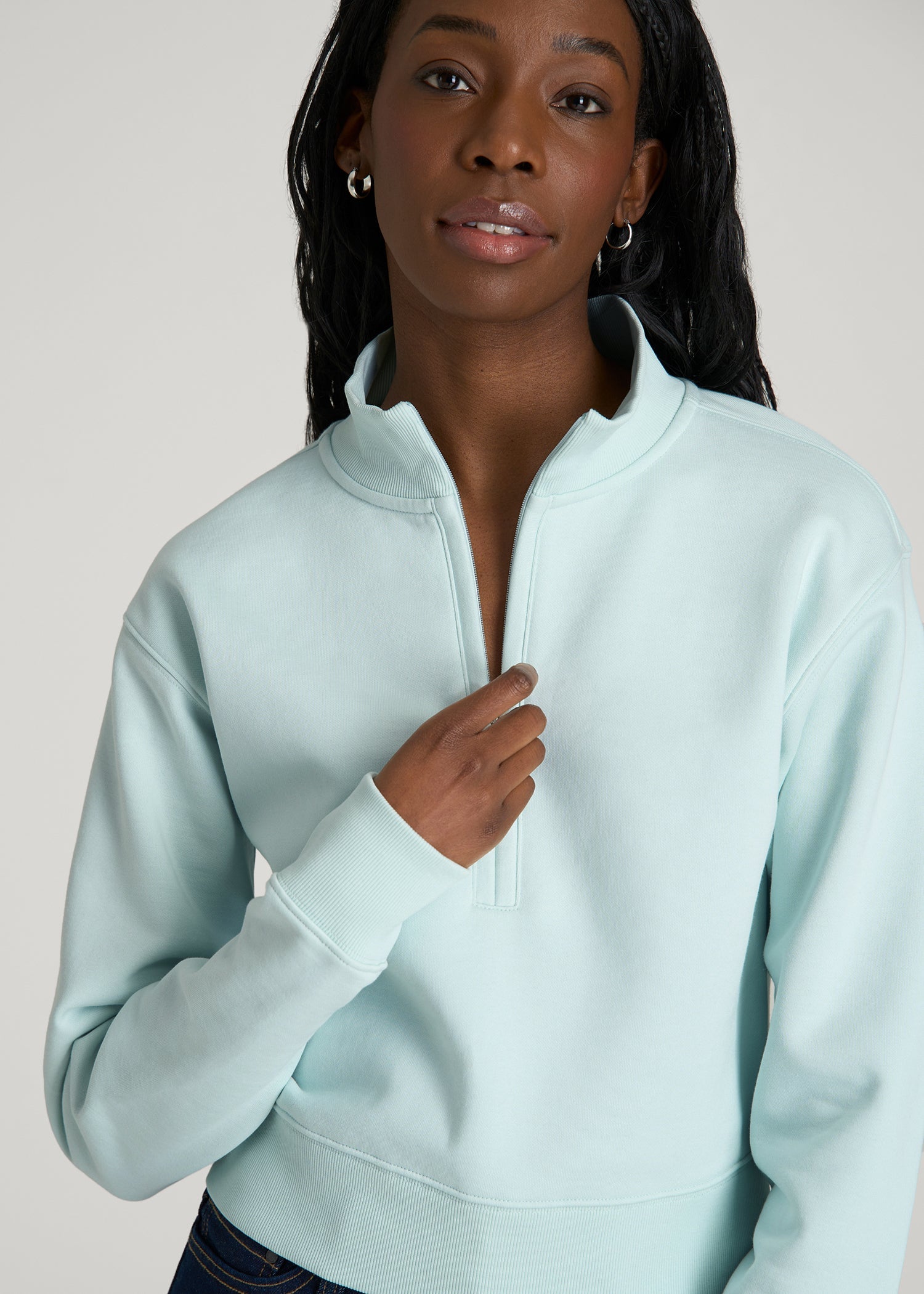 American Tall Women Wearever 2.0 Fleece Half-Zip Cropped Sweatshirt for Tall Women in Opal Blue
