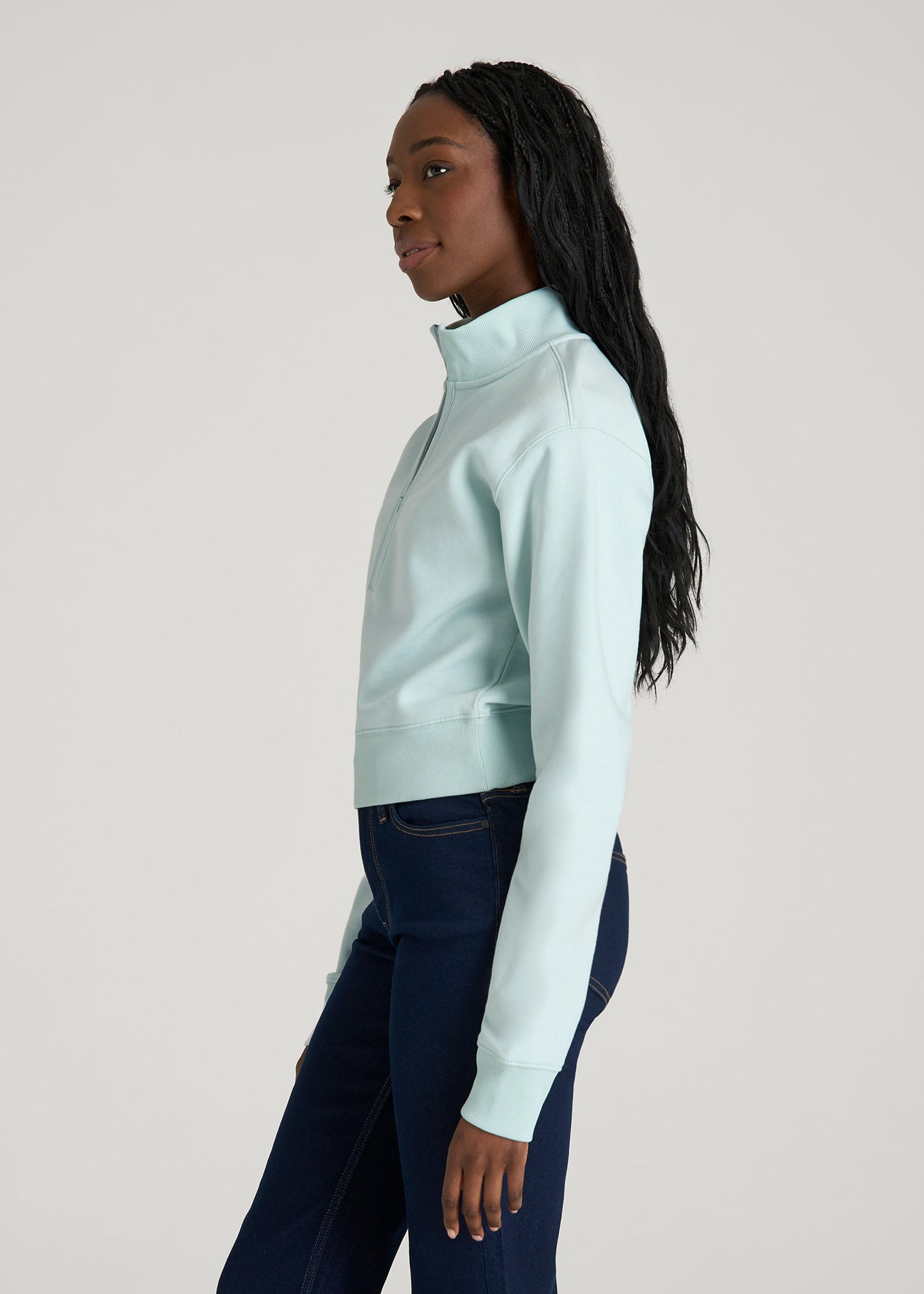 American Tall Women Wearever 2.0 Fleece Half-Zip Cropped Sweatshirt for Tall Women in Opal Blue