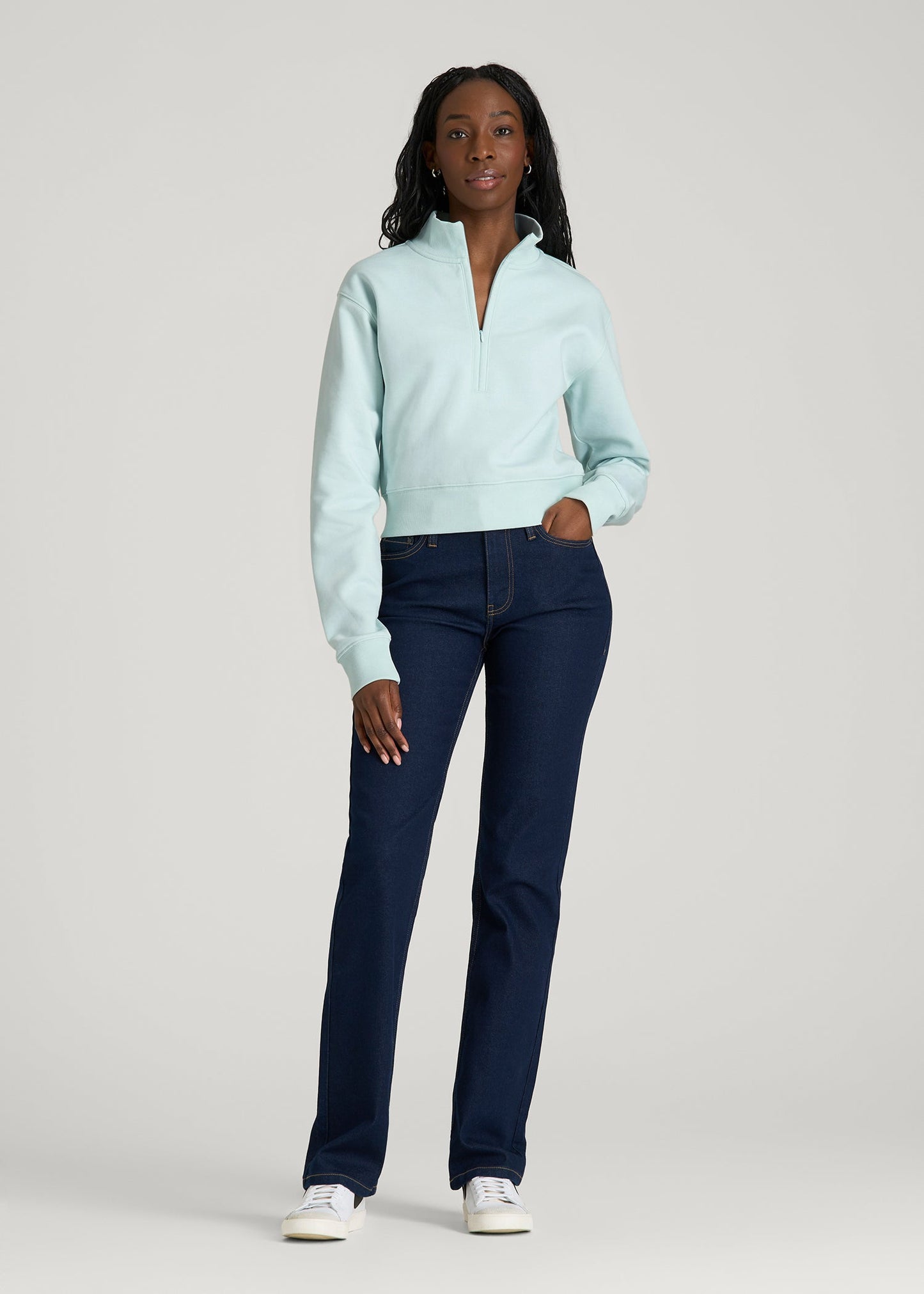 American Tall Women Wearever 2.0 Fleece Half-Zip Cropped Sweatshirt for Tall Women in Opal Blue