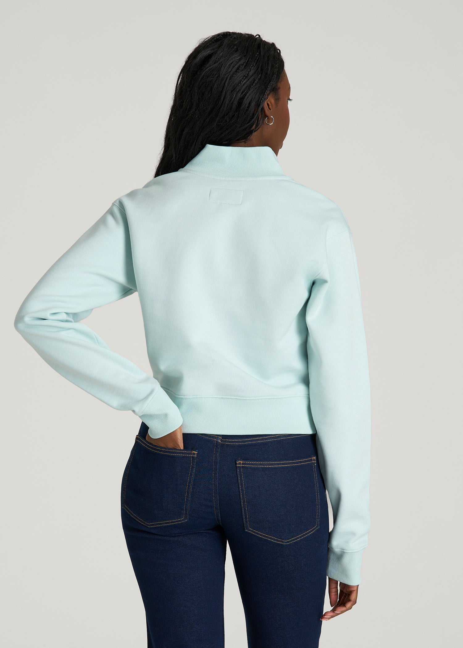 American Tall Women Wearever 2.0 Fleece Half-Zip Cropped Sweatshirt for Tall Women in Opal Blue