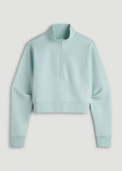 American Tall Women Wearever 2.0 Fleece Half-Zip Cropped Sweatshirt for Tall Women in Opal Blue