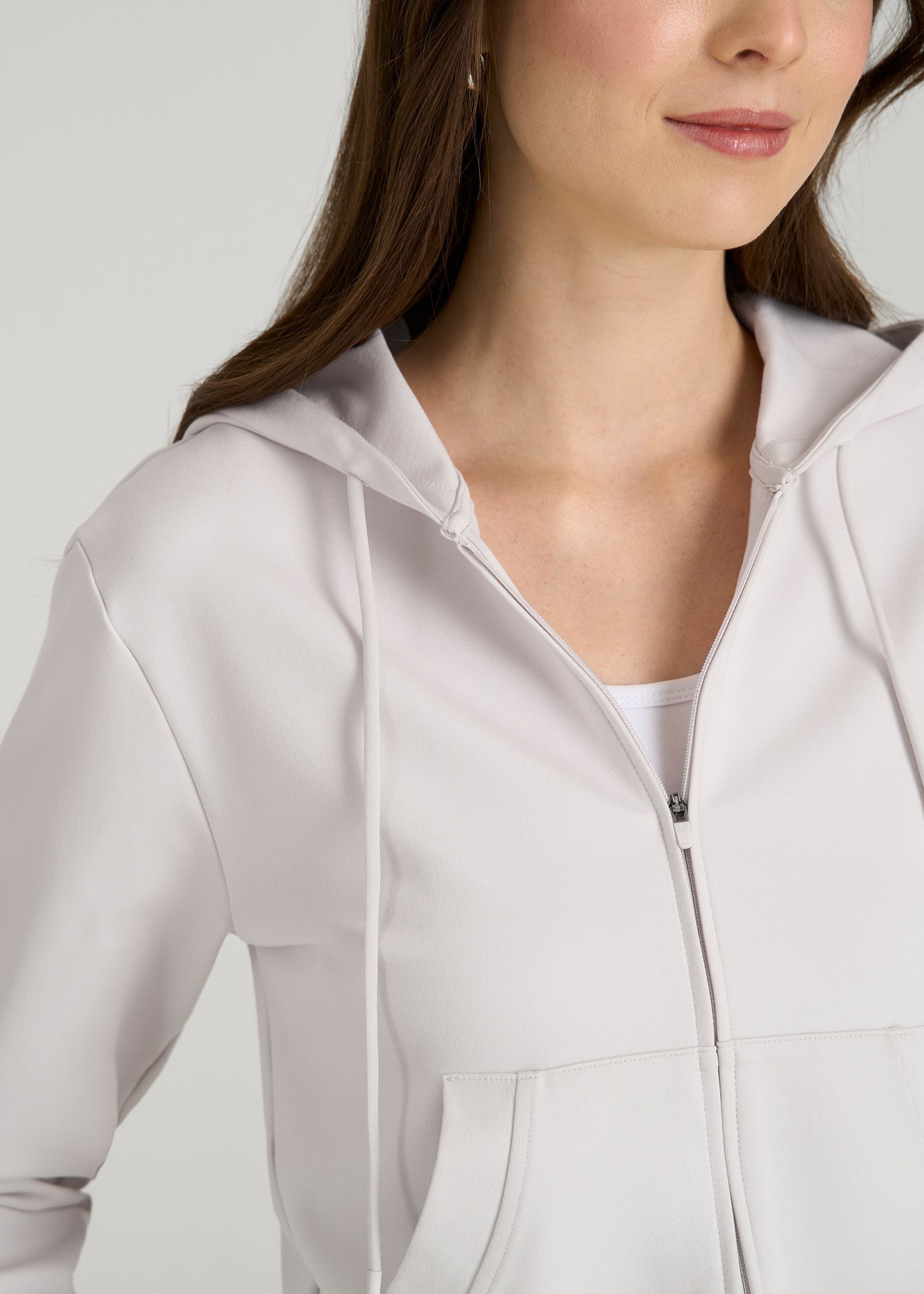 American Tall Women Soft Flex Ponte Cropped Hoodie for Tall Women in White Sand