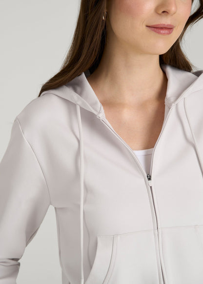American Tall Women Soft Flex Ponte Cropped Hoodie for Tall Women in White Sand