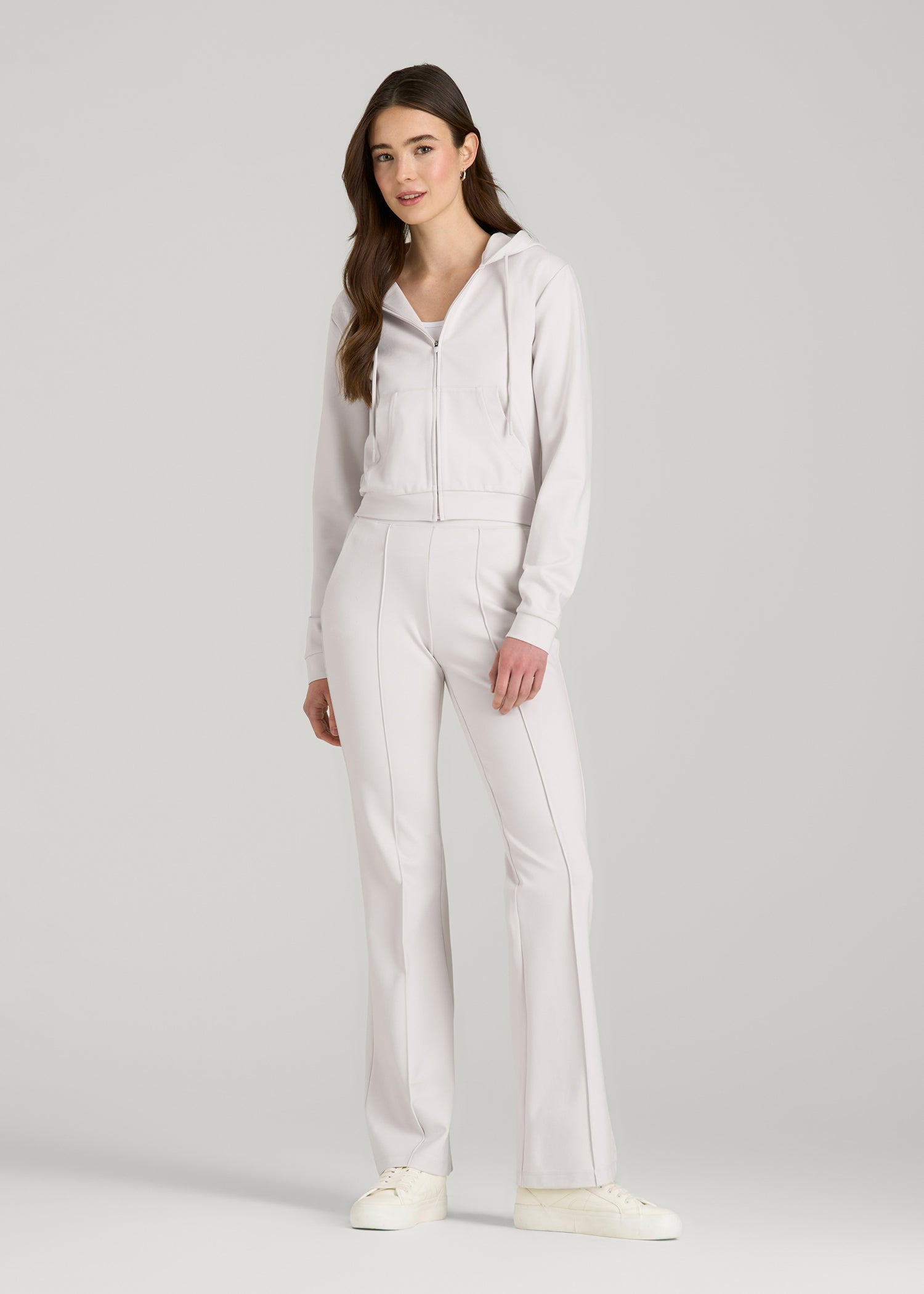 American Tall Women Soft Flex Ponte Cropped Hoodie for Tall Women in White Sand