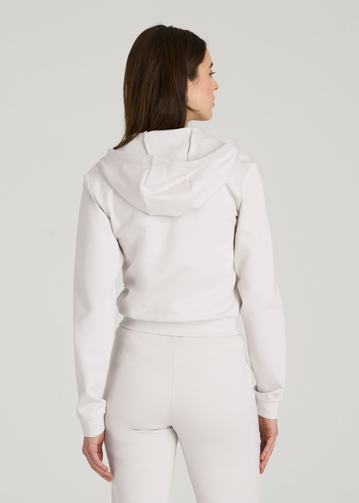 American Tall Women Soft Flex Ponte Cropped Hoodie for Tall Women in White Sand