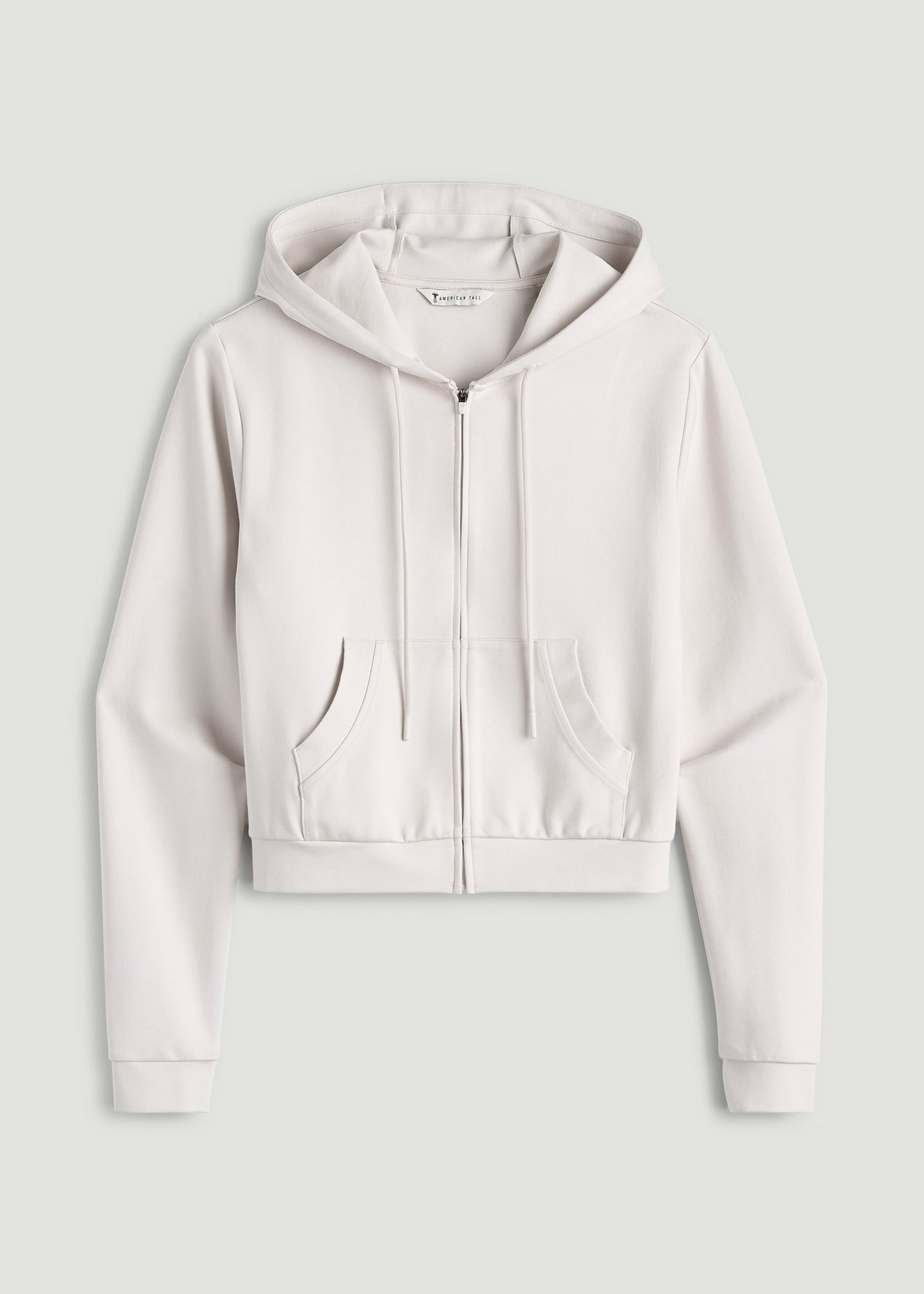 American Tall Women Soft Flex Ponte Cropped Hoodie for Tall Women in White Sand