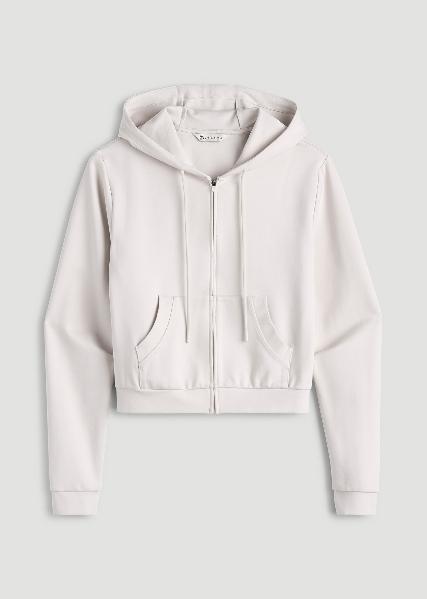 American Tall Women Soft Flex Ponte Cropped Hoodie for Tall Women in White Sand