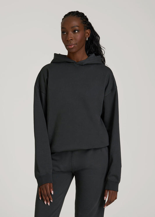 American Tall Women Garment Dyed Hoodie for Tall Women in Washed Black