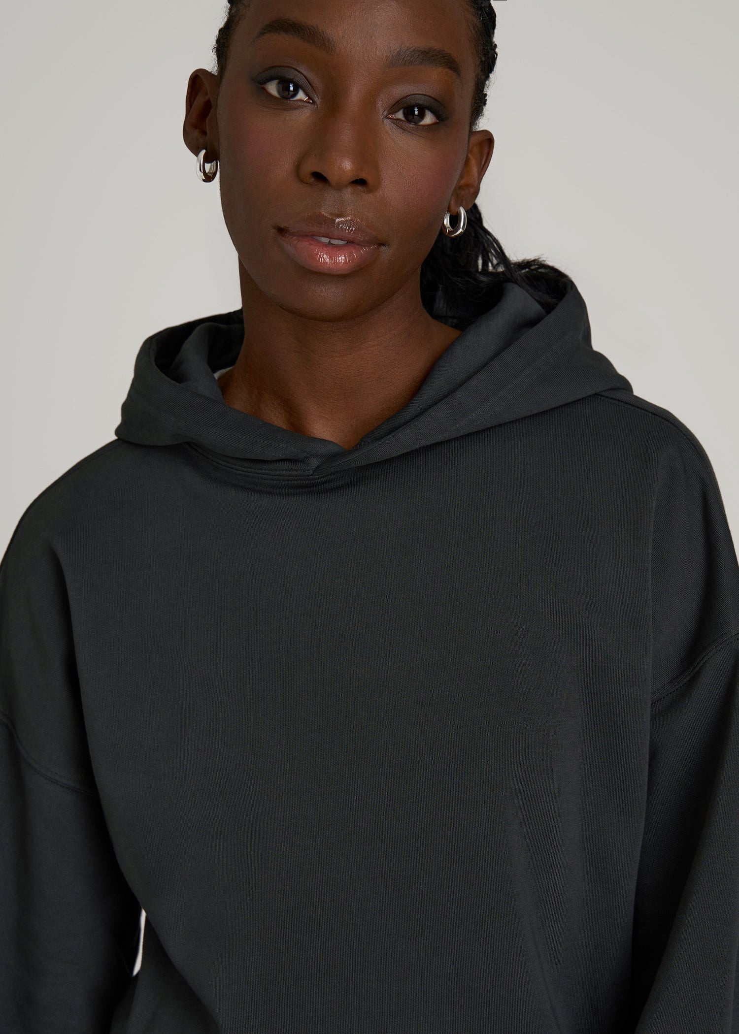 American Tall Women Garment Dyed Hoodie for Tall Women in Washed Black