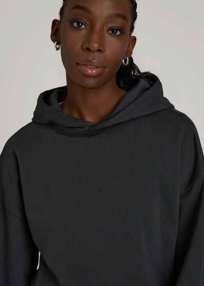 American Tall Women Garment Dyed Hoodie for Tall Women in Washed Black