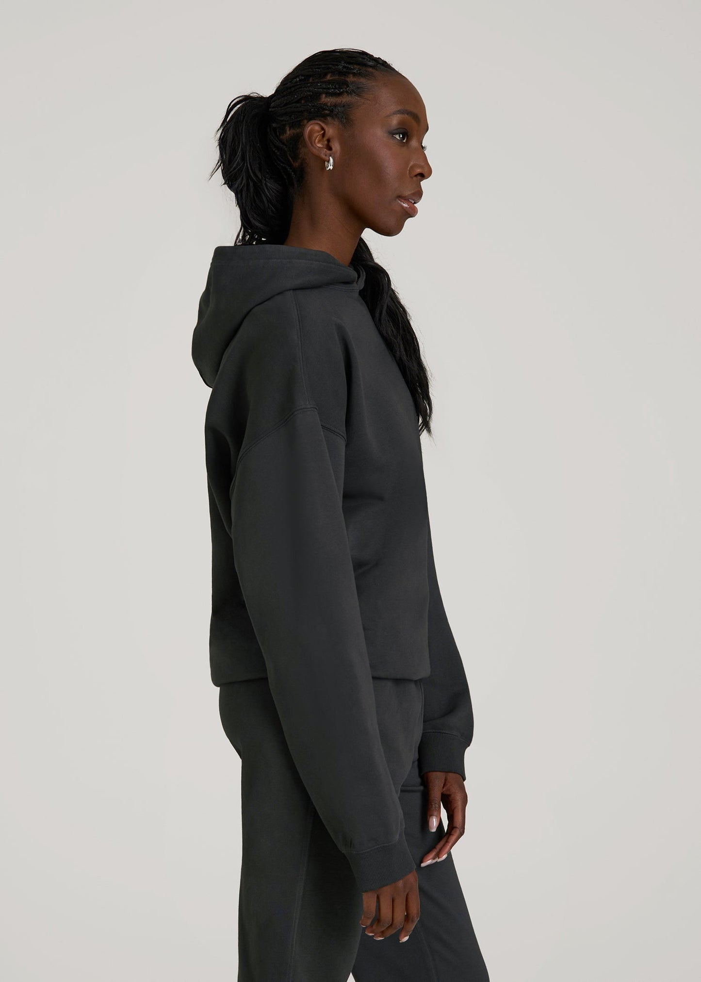 American Tall Women Garment Dyed Hoodie for Tall Women in Washed Black