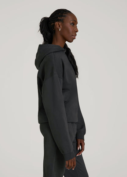 American Tall Women Garment Dyed Hoodie for Tall Women in Washed Black