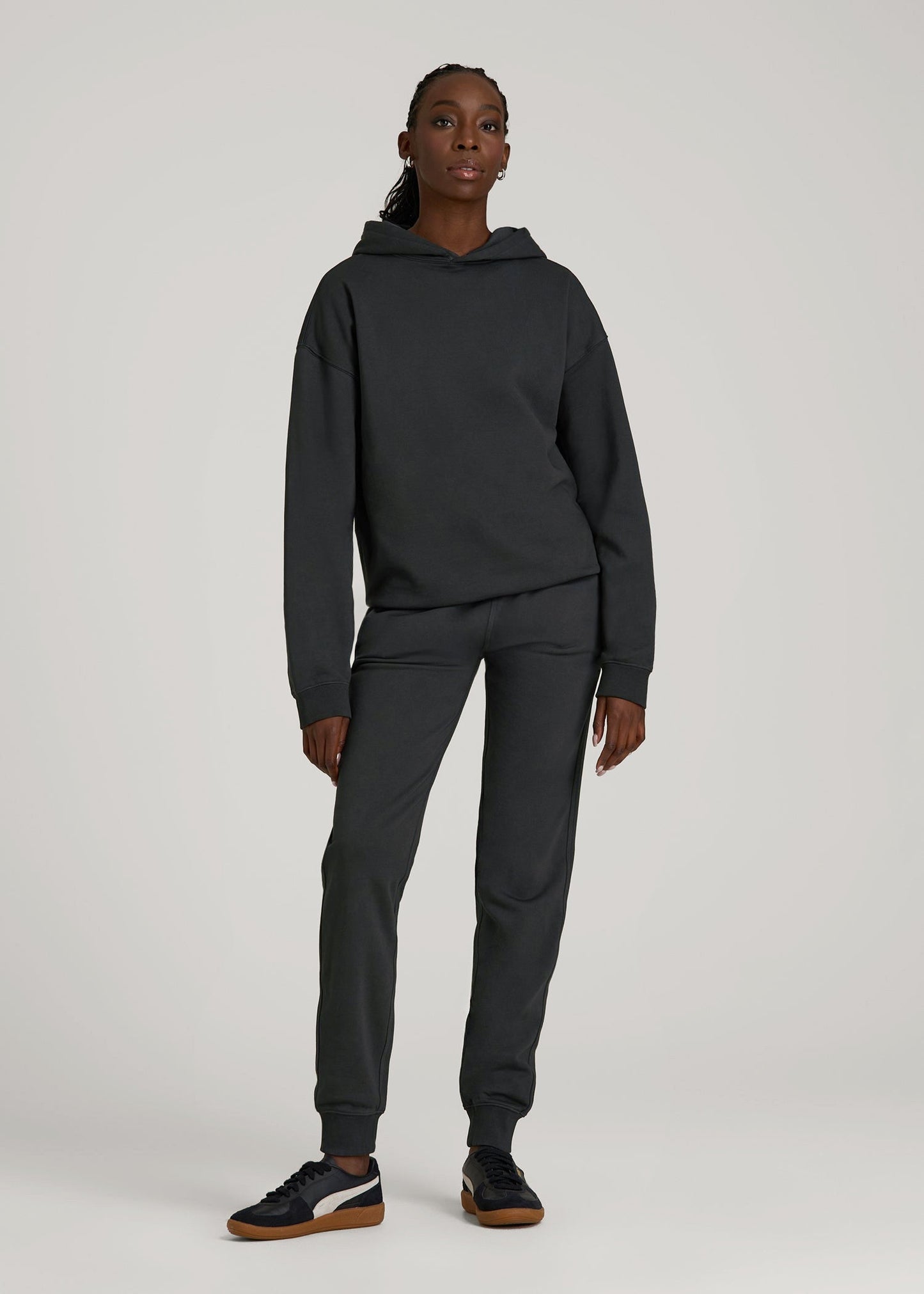 American Tall Women Garment Dyed Hoodie for Tall Women in Washed Black