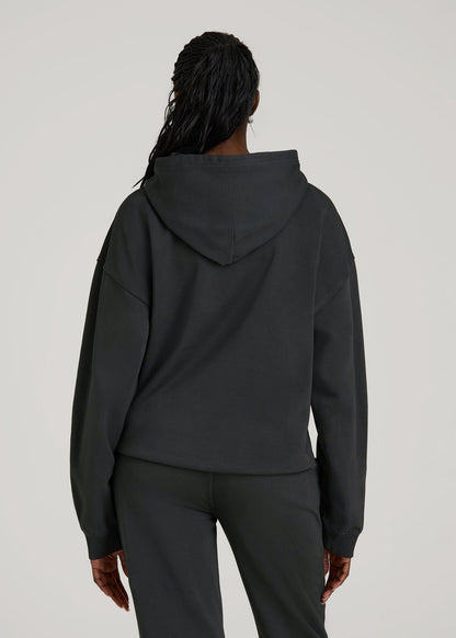 American Tall Women Garment Dyed Hoodie for Tall Women in Washed Black