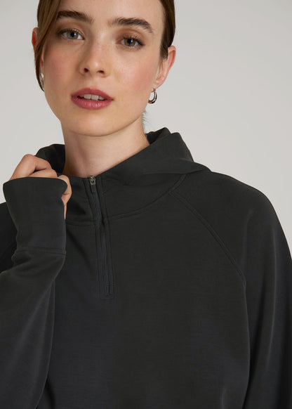 American Tall Women Soft Motion Cropped Zip Up Hoodie for Tall Women in Black