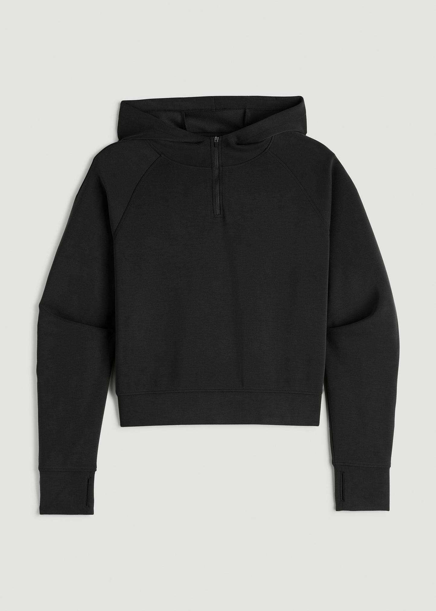 American Tall Women Soft Motion Cropped Zip Up Hoodie for Tall Women in Black