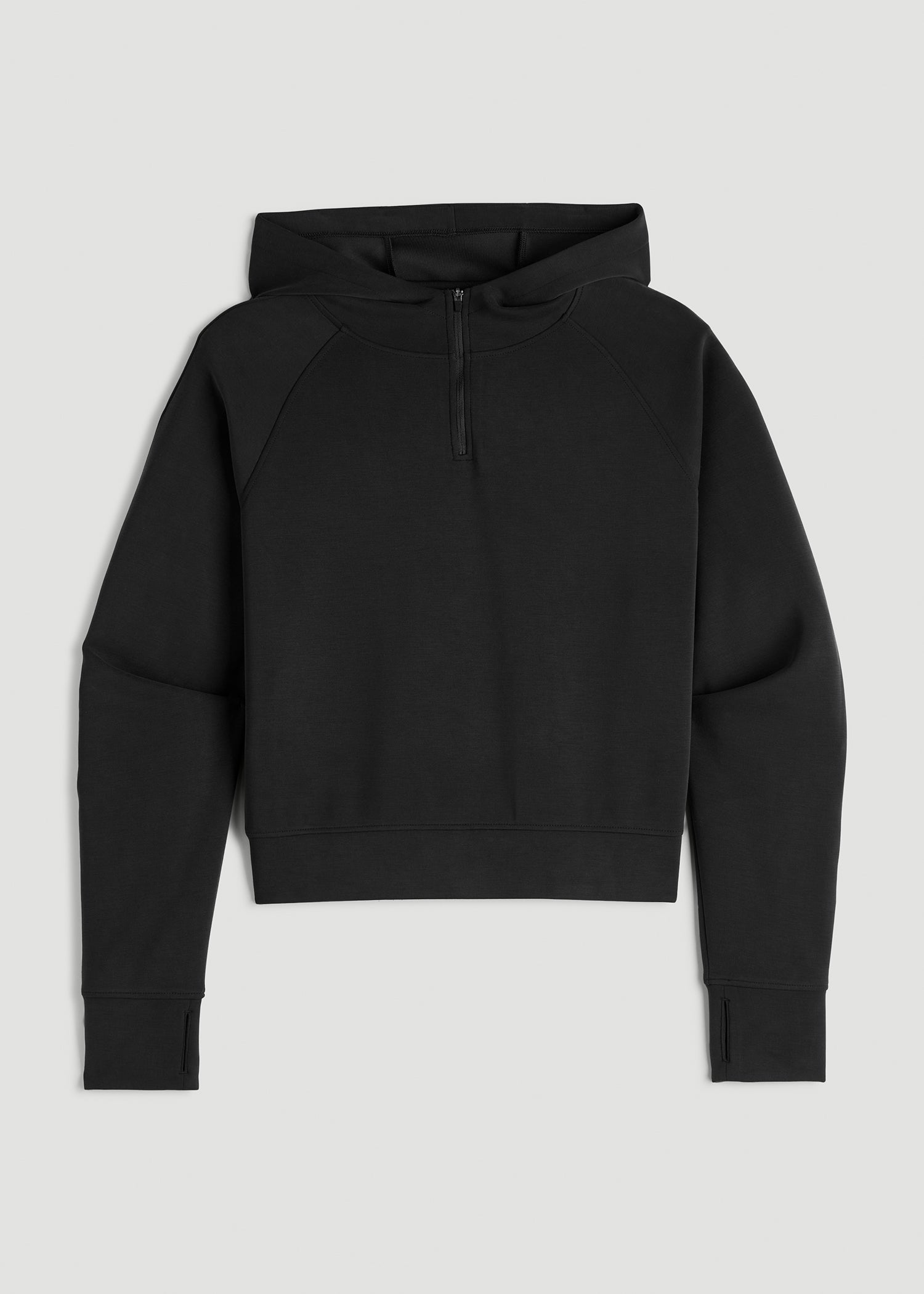 American Tall Women Soft Motion Cropped Zip Up Hoodie for Tall Women in Black