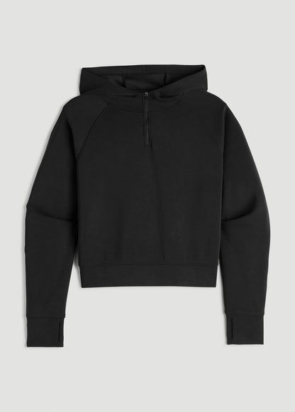 American Tall Women Soft Motion Cropped Zip Up Hoodie for Tall Women in Black