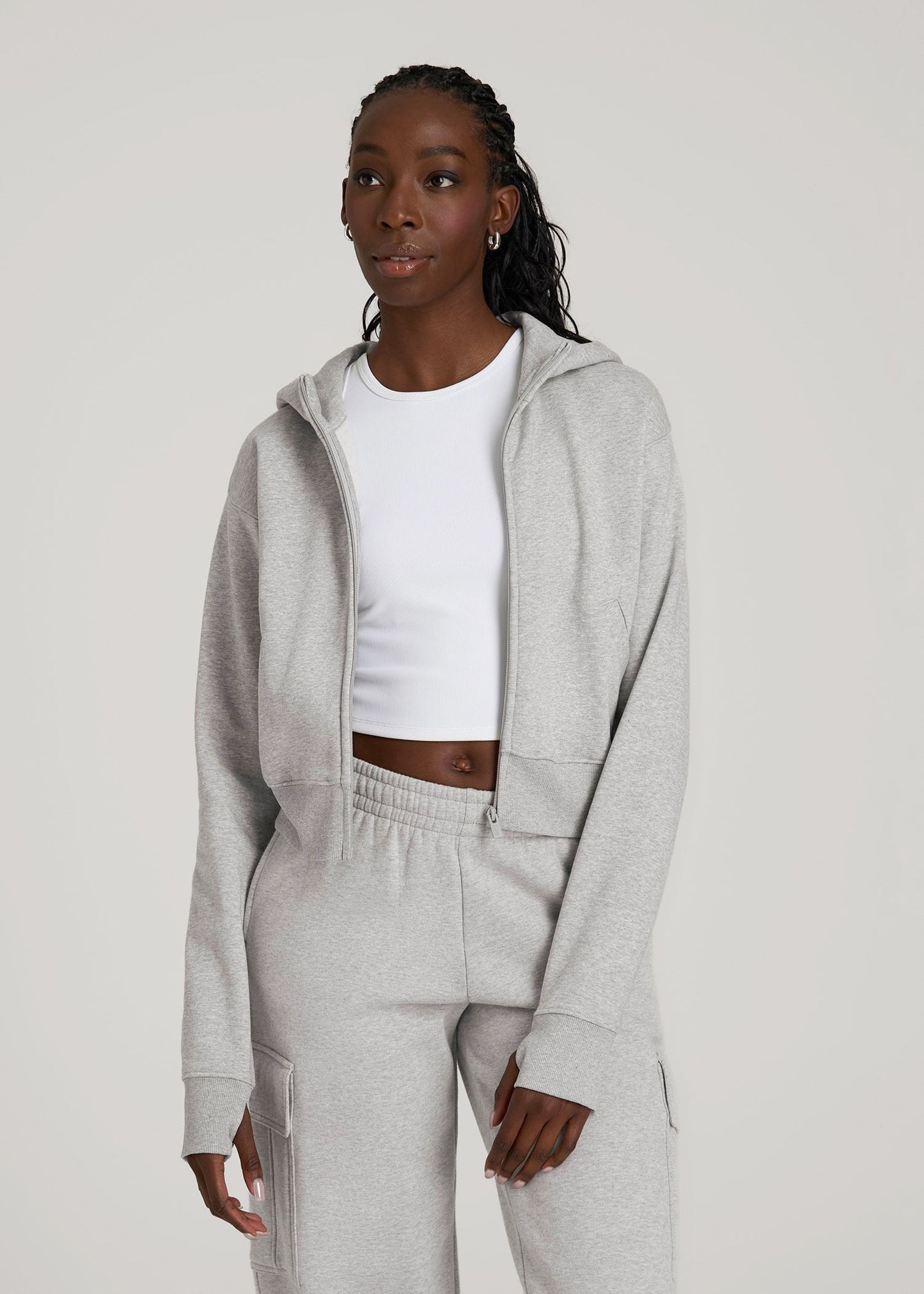 American Tall Women Wearever Fleece Cropped Zip-Up Hoodie for Tall Women in Grey Mix