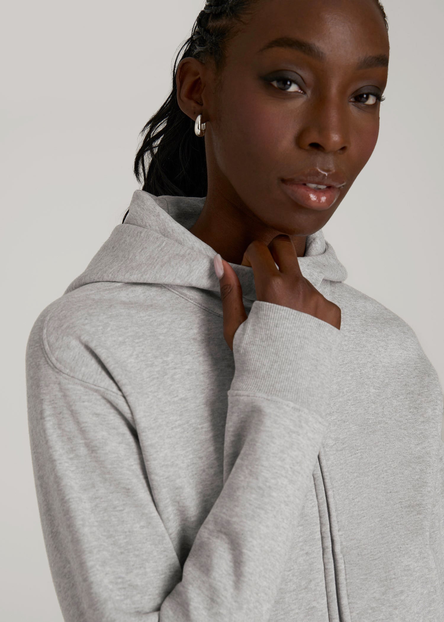 American Tall Women Wearever Fleece Cropped Zip-Up Hoodie for Tall Women in Grey Mix