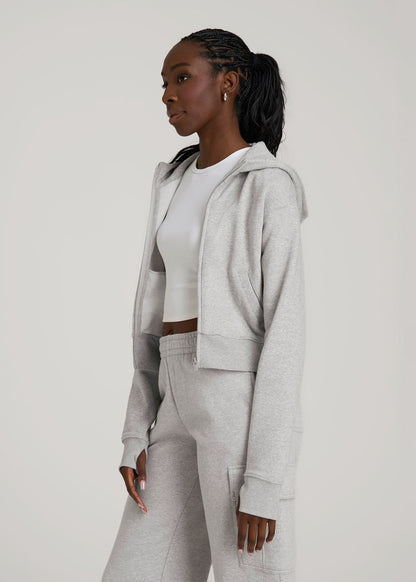 American Tall Women Wearever Fleece Cropped Zip-Up Hoodie for Tall Women in Grey Mix