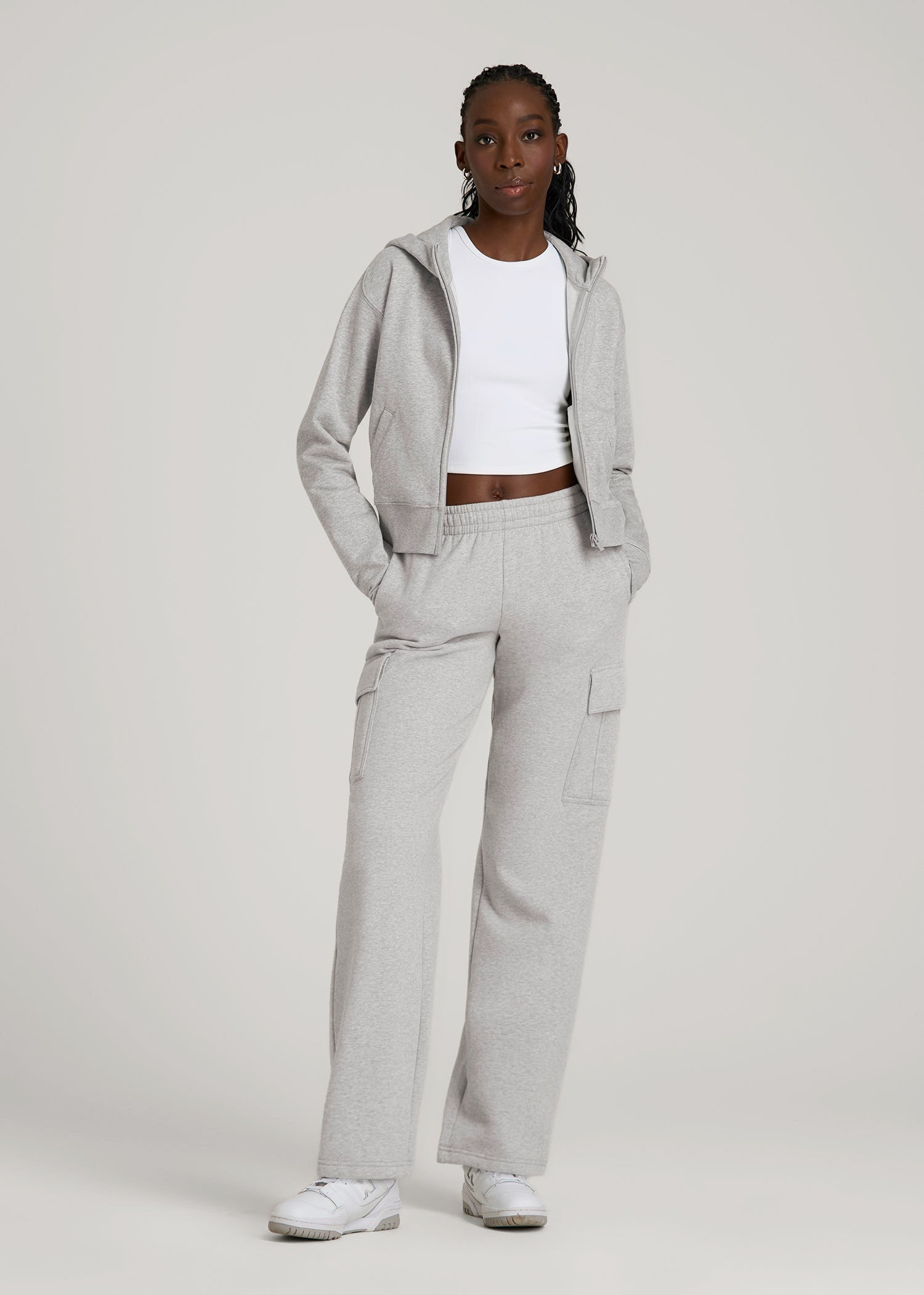 American Tall Women Wearever Fleece Cropped Zip-Up Hoodie for Tall Women in Grey Mix