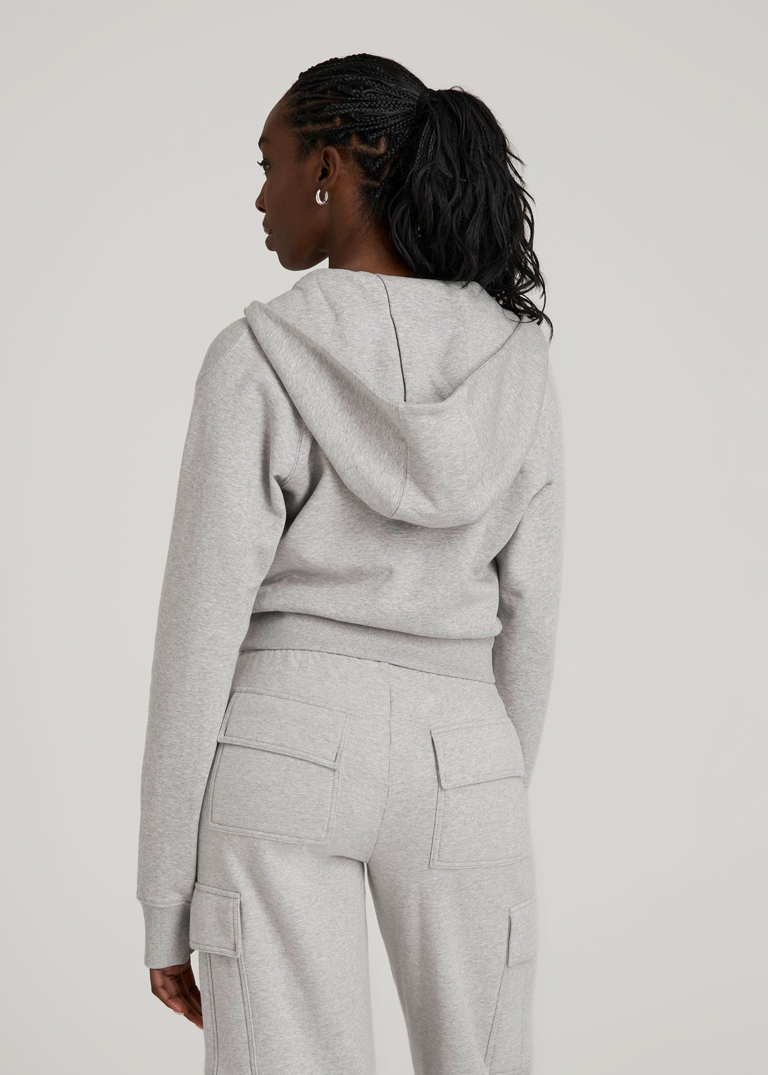 American Tall Women Wearever Fleece Cropped Zip-Up Hoodie for Tall Women in Grey Mix