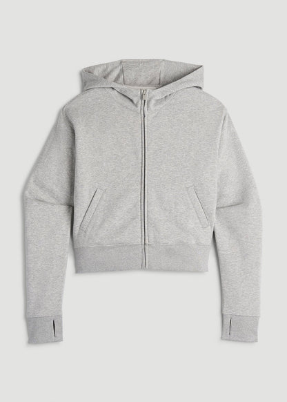 American Tall Women Wearever Fleece Cropped Zip-Up Hoodie for Tall Women in Grey Mix