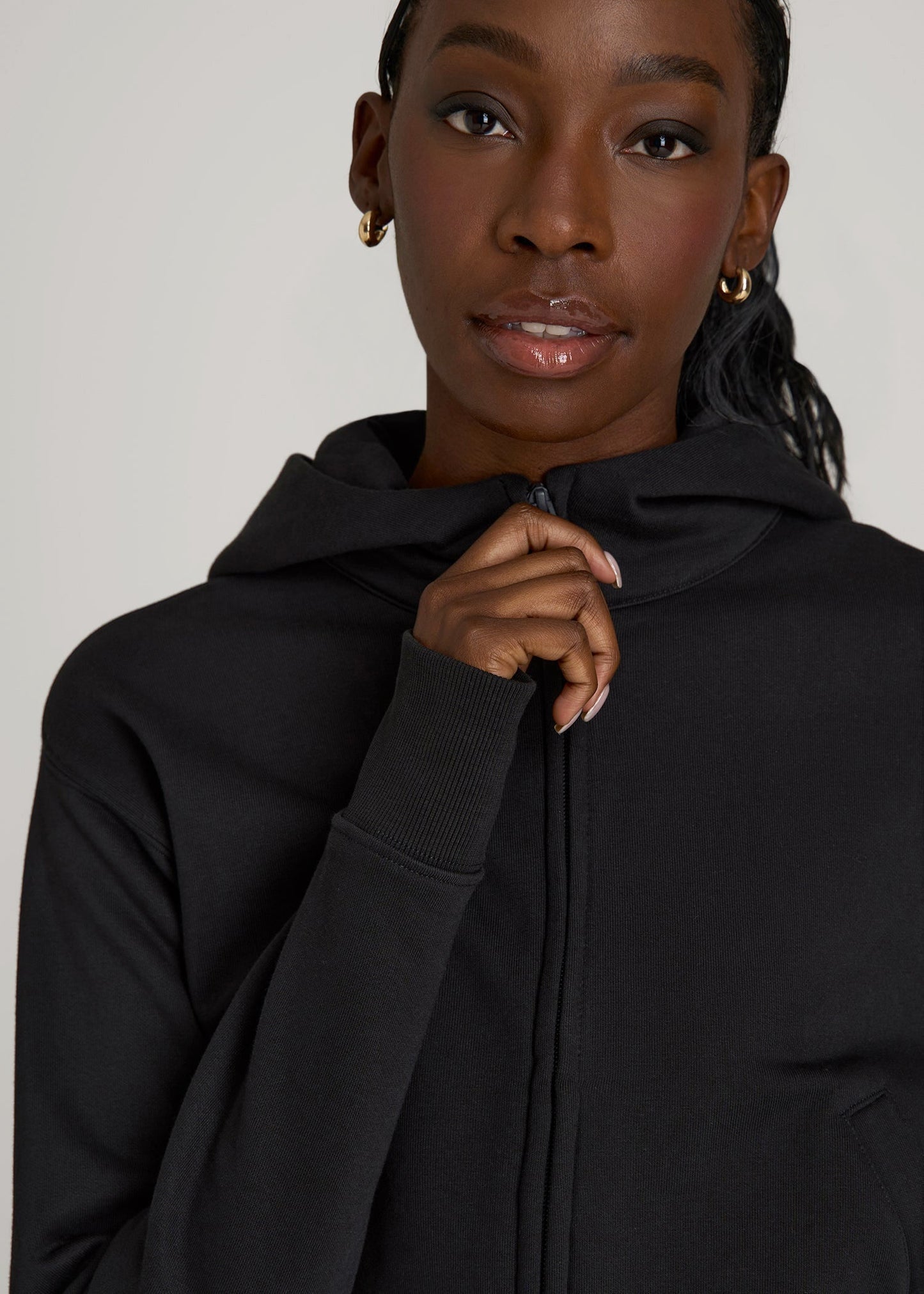 American Tall Women Wearever Fleece Cropped Zip-Up Hoodie for Tall Women in Black