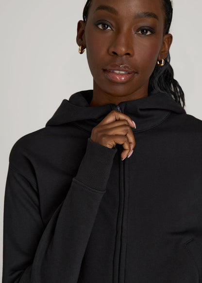 American Tall Women Wearever Fleece Cropped Zip-Up Hoodie for Tall Women in Black