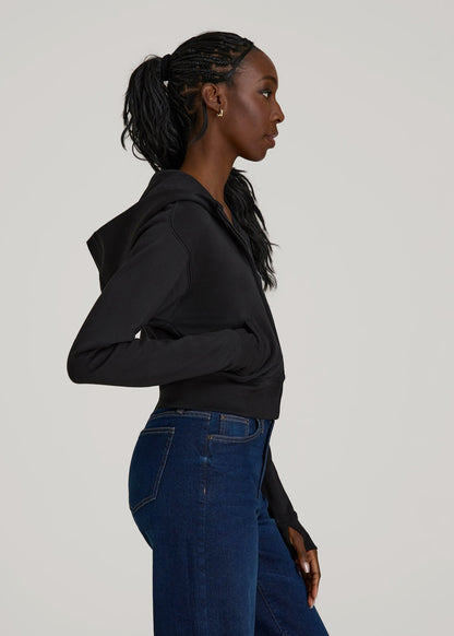 American Tall Women Wearever Fleece Cropped Zip-Up Hoodie for Tall Women in Black