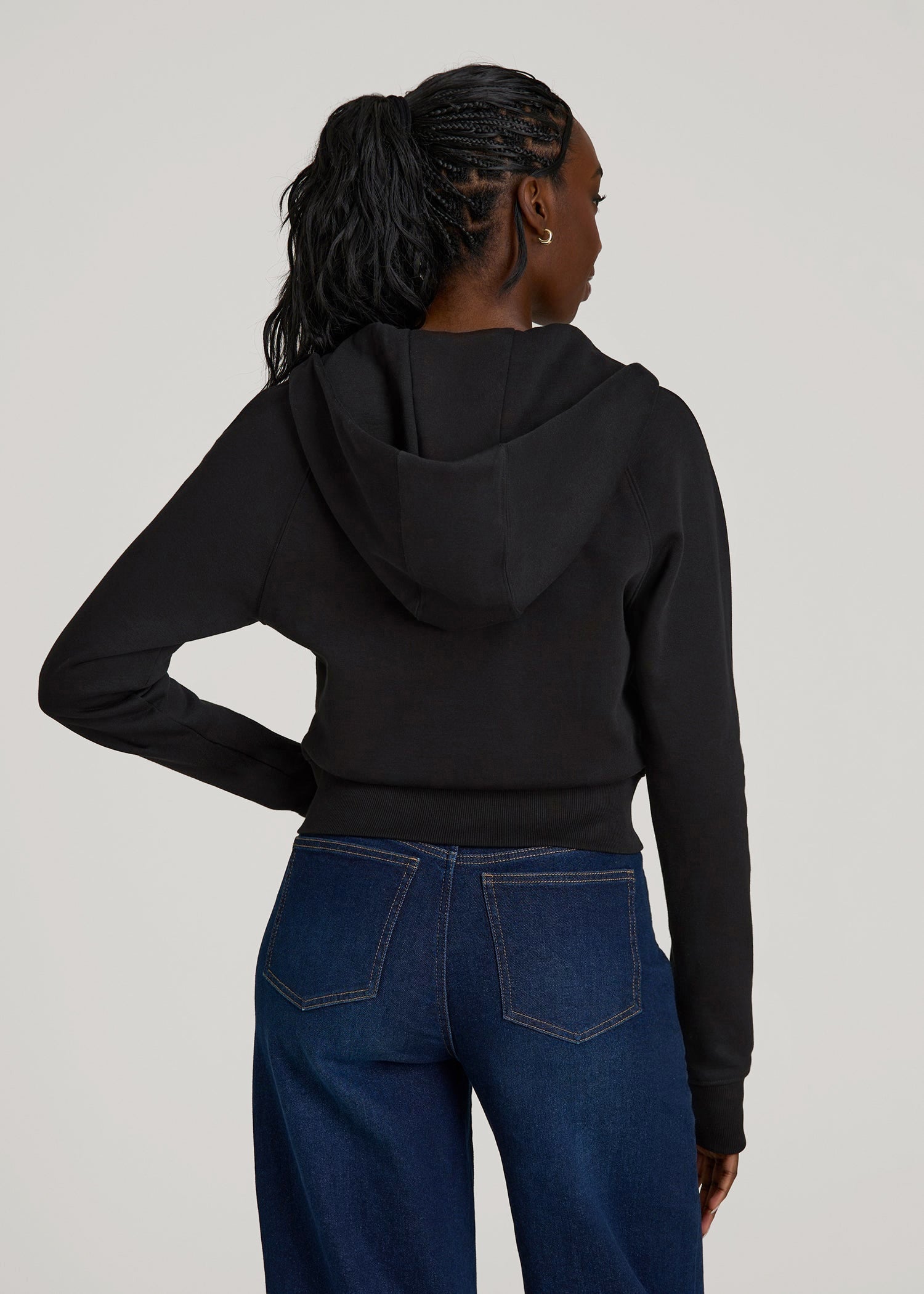 American Tall Women Wearever Fleece Cropped Zip-Up Hoodie for Tall Women in Black