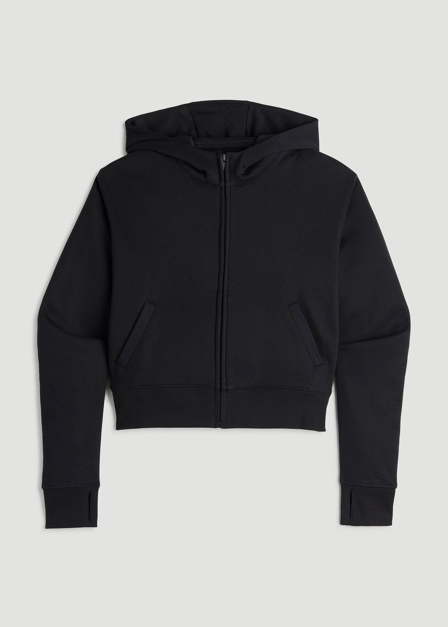 American Tall Women Wearever Fleece Cropped Zip-Up Hoodie for Tall Women in Black