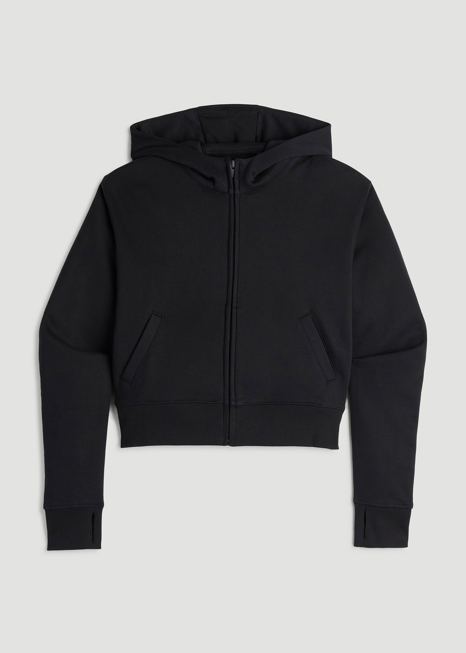 American Tall Women Wearever Fleece Cropped Zip-Up Hoodie for Tall Women in Black