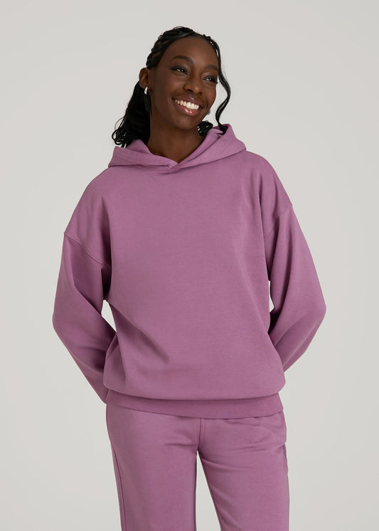 American Tall Women Garment Dyed Hoodie for Tall Women in Argyle Purple