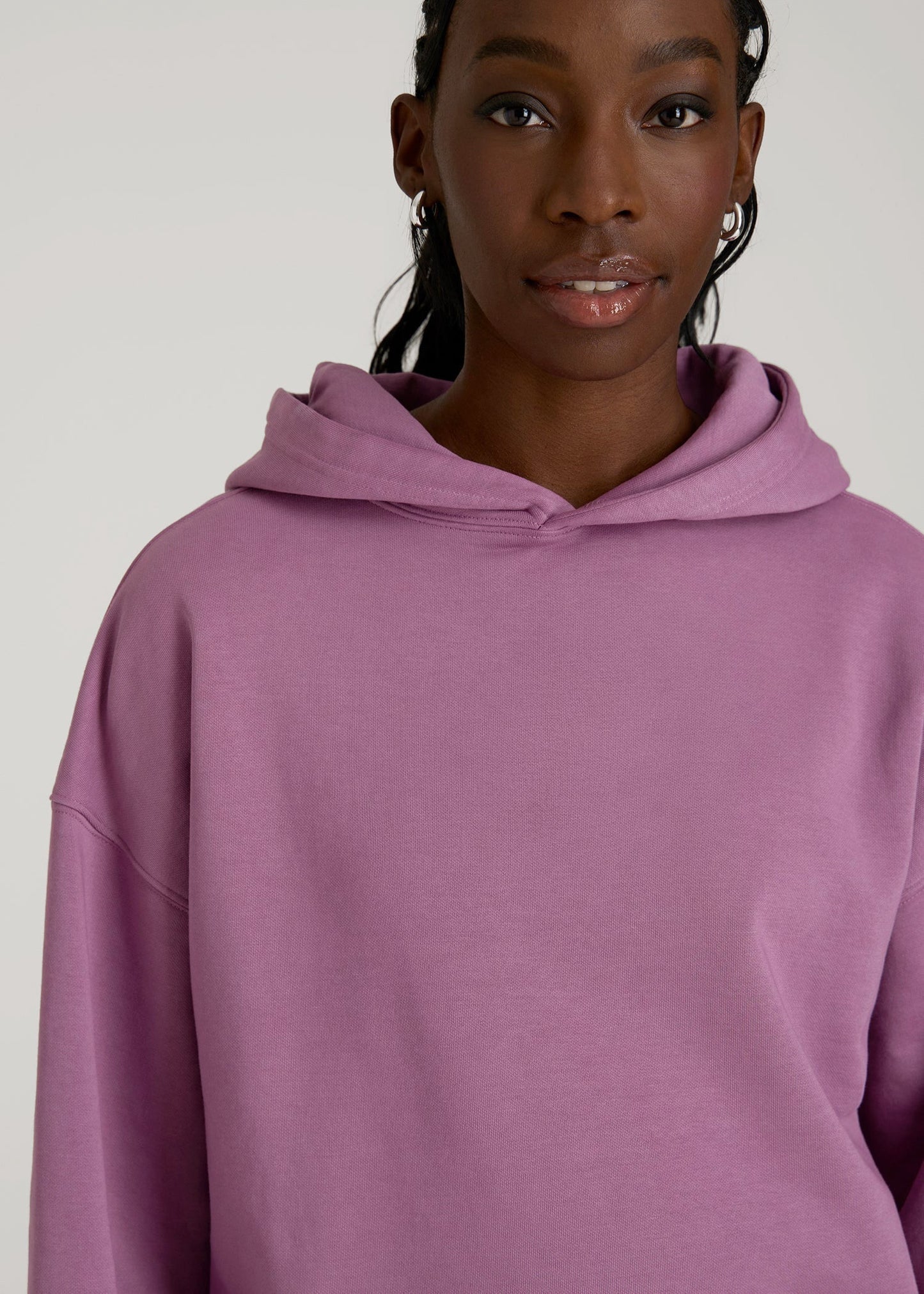 American Tall Women Garment Dyed Hoodie for Tall Women in Argyle Purple