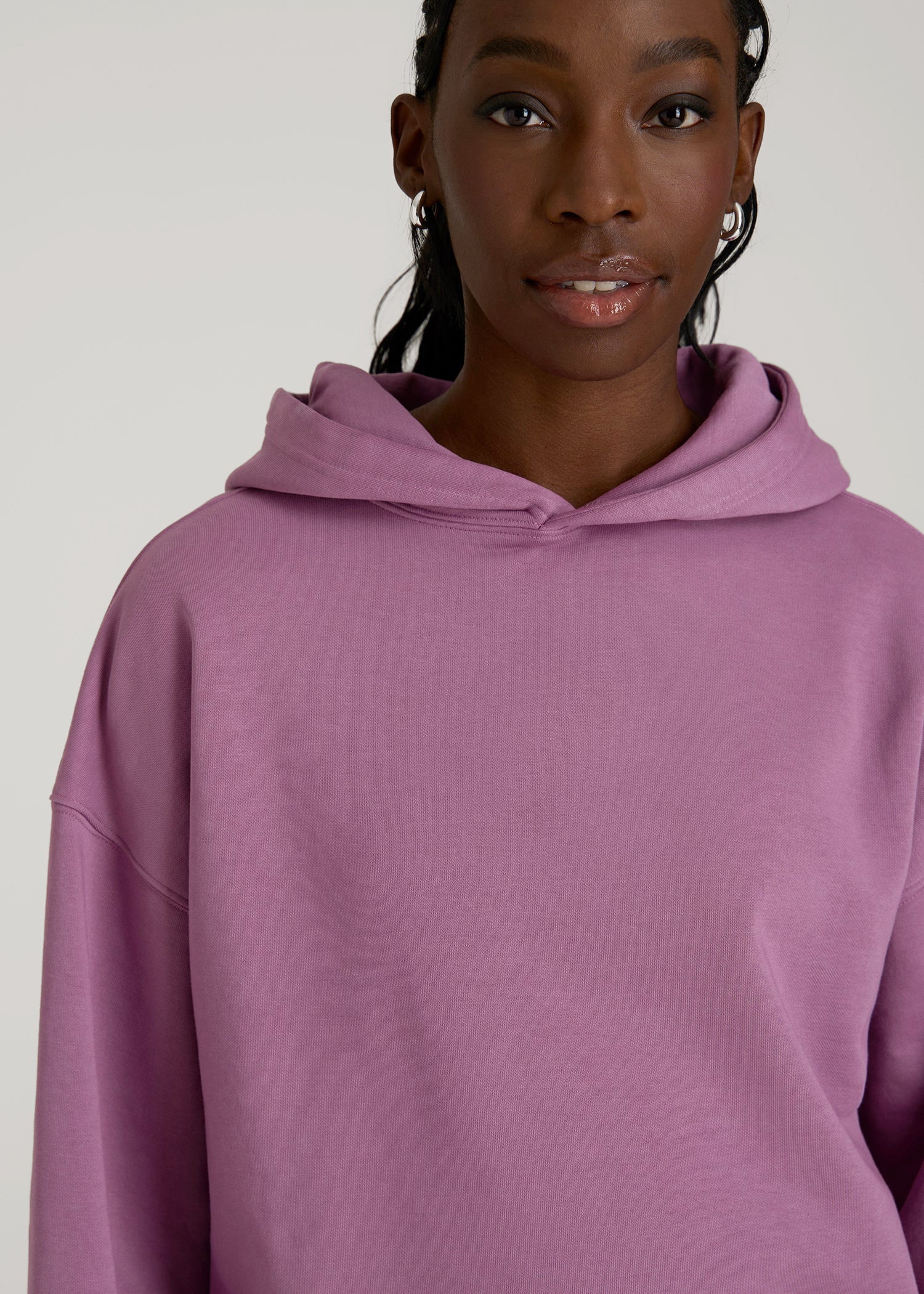 American Tall Women Garment Dyed Hoodie for Tall Women in Argyle Purple